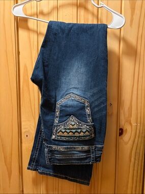 Grace Dark Blue Denim Jeans with Embroidered Pocket